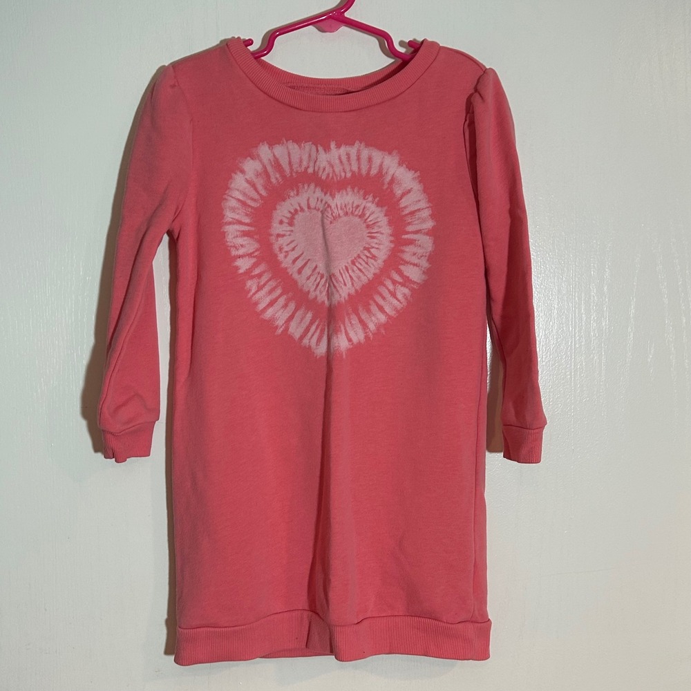 Old Navy Girls Coral Heart Tie Dye Long Sleeve Casual Dress Size 4T Toddler